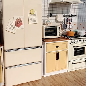 Craftuneed 1:6 Scale miniature dollhouse double door refrigerator freezer drawers mini doll fridge furniture