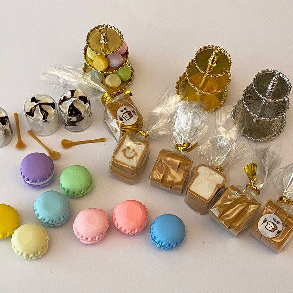 Craftuneed miniature dollhouse mini assorted doll food ice cream bread cake stand macaroon props
