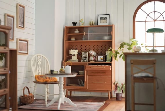 1:6スケール ドールハウス モダン 木製 サイドボード キャビネット 扉