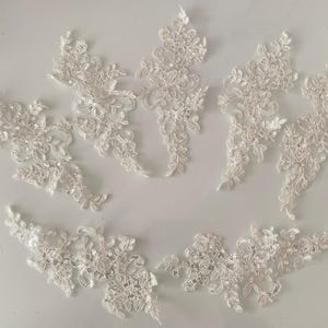 Bundle 7pcs ivory sequins lace applique sew on embroidered floral lace motif patch