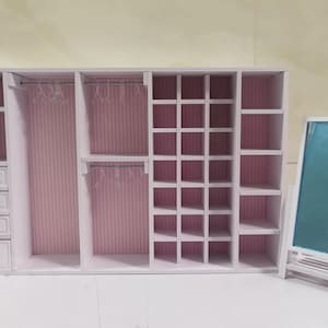 Handgefertigter Miniatur Puppenhaus Kleiderschrank & Ganzkörper Spiegel Set 1/6 1/8