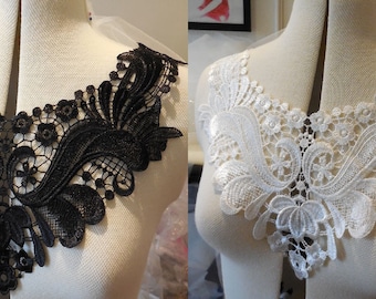 A Black or ivory bridal floral lace collar applique / floral round neckline collar motif Per Piece Combined P&P