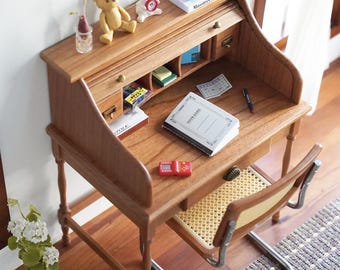 Handmade 1:6 Scale Dollhouse Roll Top Desk, Miniature Wooden