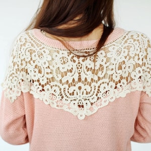 A piece of dark ivory cotton floral lace collar applique / ivory collar sewing lace motif Per Piece Combined P&P