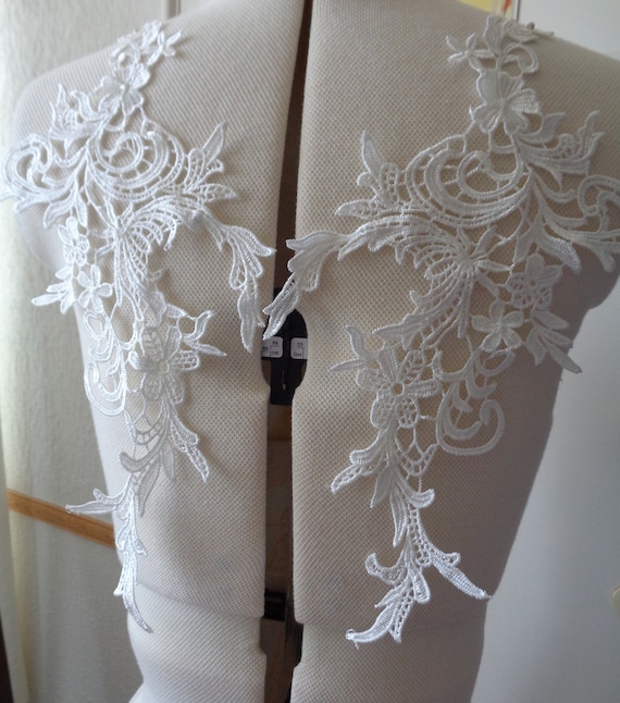 A pair of off white bridal lace collar appliques cotton lace bolero motifs Combined P/&P