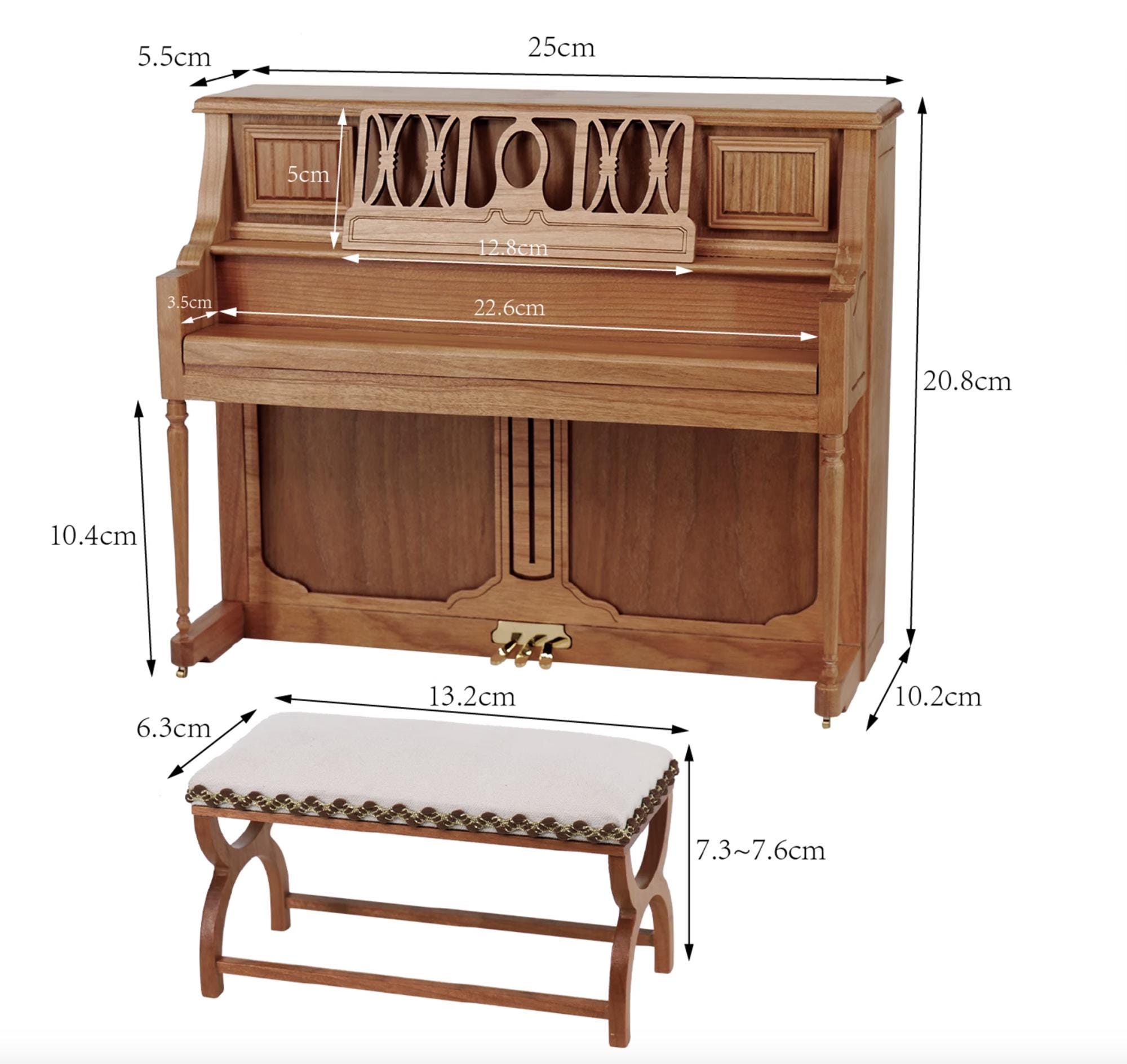 Piano miniature pour meubles de maison de poupée, piano à queue droit avec tabouret, instrument 1 à 12 ornements, décoration de maison artificielle
