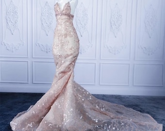 Handgefertigte Rosa Pailletten Meerjungfrau Kleid Abendkleid - 1/6, 1/4, 1/3