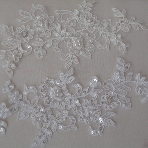 Craftuneed white or ivory floral beaded lace applique bridal wedding sew on sequins lace motif Per Piece