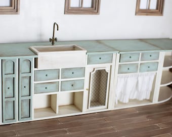 Kit fai da te per isola da cucina in miniatura – Mobiletto per mobili da casa delle bambole in scala 1/12 e 1/6 (non assemblato)