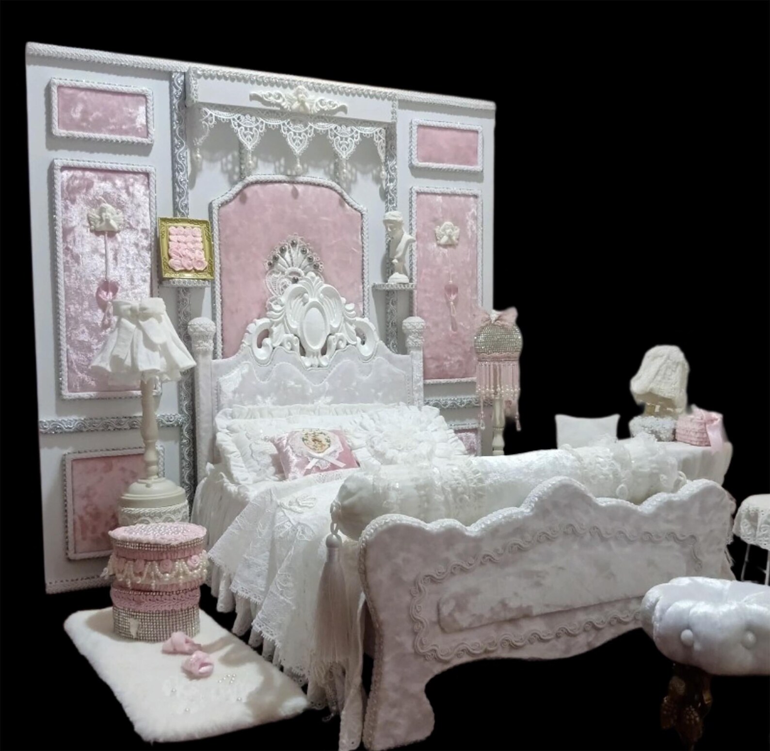 Handmade Miniature Background Board PVC Lace Wall Panel Dollhouse ...