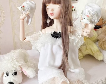 Pigiama e pantofole BJD fatti a mano, set di indumenti da notte per bambole in miniatura in scala 1/6 1/4 1/3