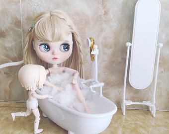 Craftuneed 1:6 pleine longueur miroir baignoire baignoire douche mélangeur pour poupée miniature accessoires de meubles