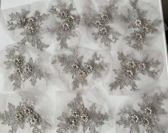 Craftuneed Job lot 10pcs Grey 3D lace applique motif double layer floral lace motif patch