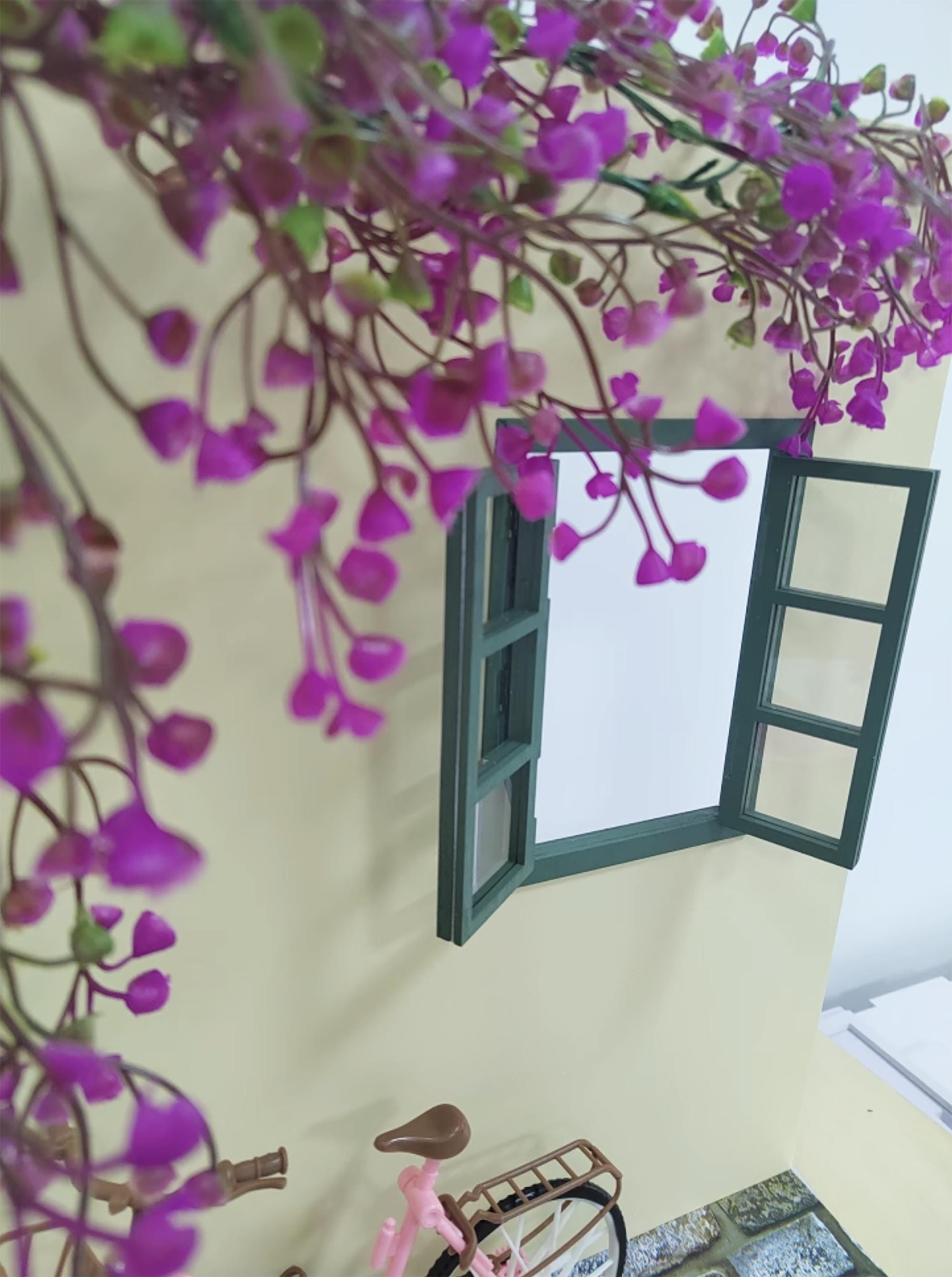 1:6 Scale Miniature Dollhouse Outdoor Backdrop Wall With Window Flowers ...