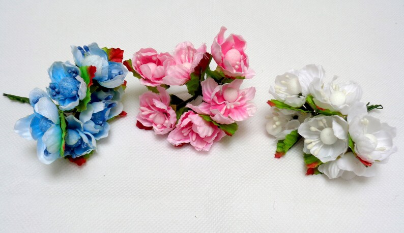 6 mini fabric flowers wire stems art craft daisy flowers 3colour choices Combined P&P image 2