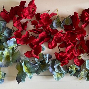 Craftuneed Bundle 40 bunches fabric flower petals sew on glue on hydrangeas floral petals green blue and red