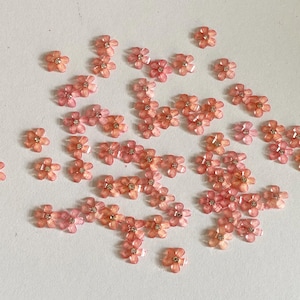 Bundle 61pcs Mini Acrylic Flower Embellishments Watermelon Pink 5-Petal Blossoms with Rhinestone Center for Crafts, Nail Art, DIY Projects