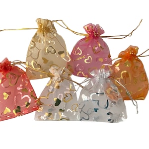 10 X luxury heart print organza bags wedding party gift candy organza bags white Pouch bag small size