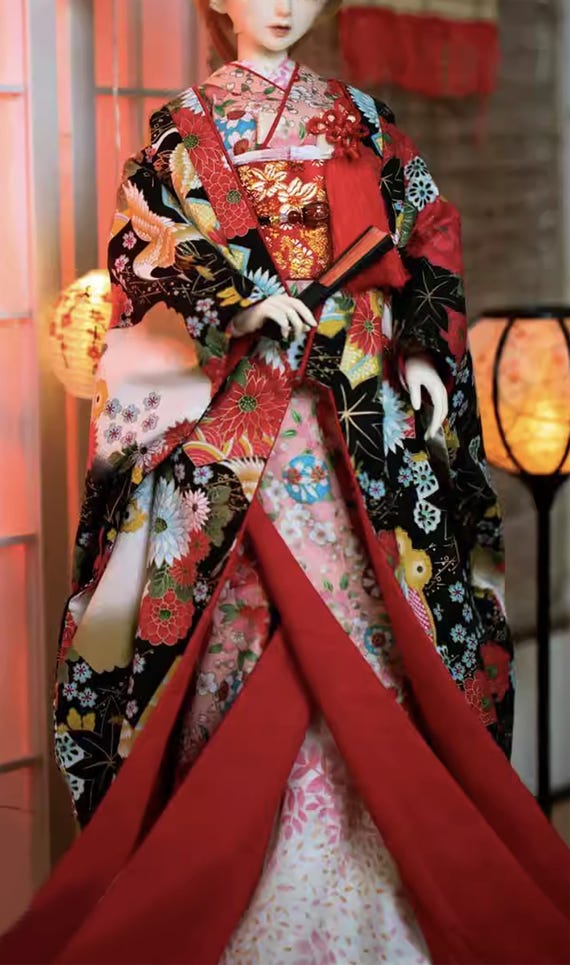traditional japanese style dress Handmade Doll Kimono Outfit with Obi Doll Clothing 1/6, 1/4, 1/3 USLD-2023-08-31