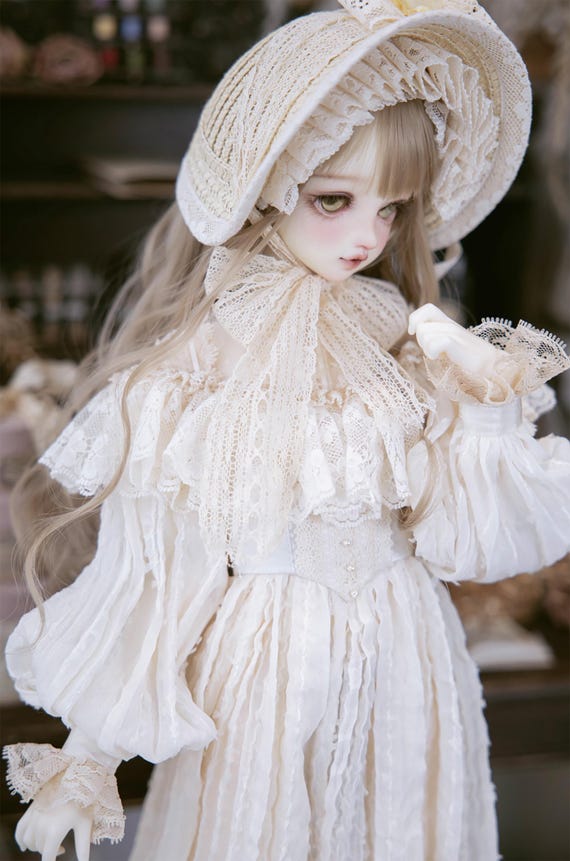 ハンドメイド エドワード朝風 レース ドールドレス & ボンネット