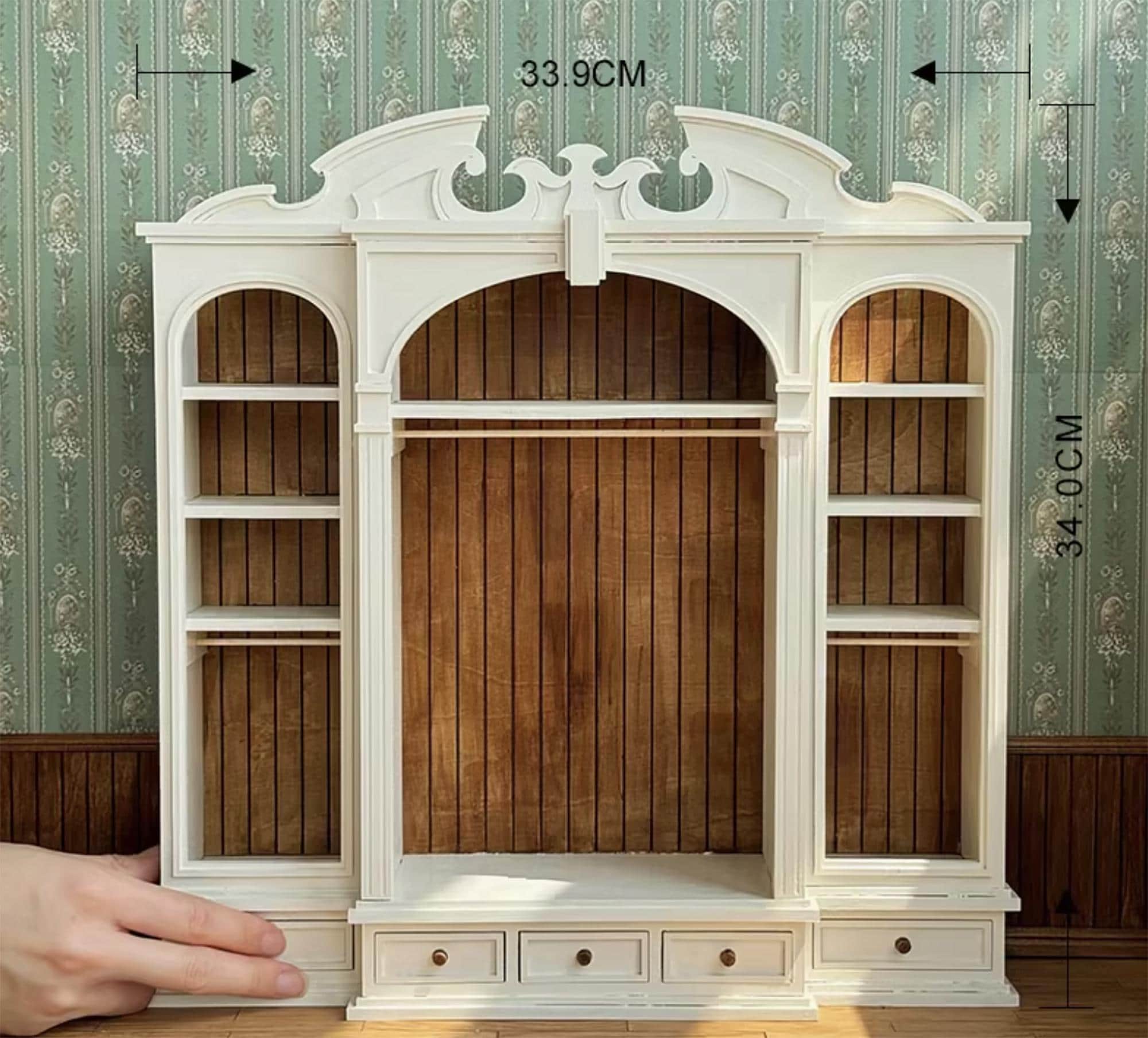 Odoria Maison De Poupée Armoire Vintage 1/12 – Placard Blanc En Bois 9,5x4x15,4 Cm – Penderie Miniature Pour Chambre – Dès 14 Ans