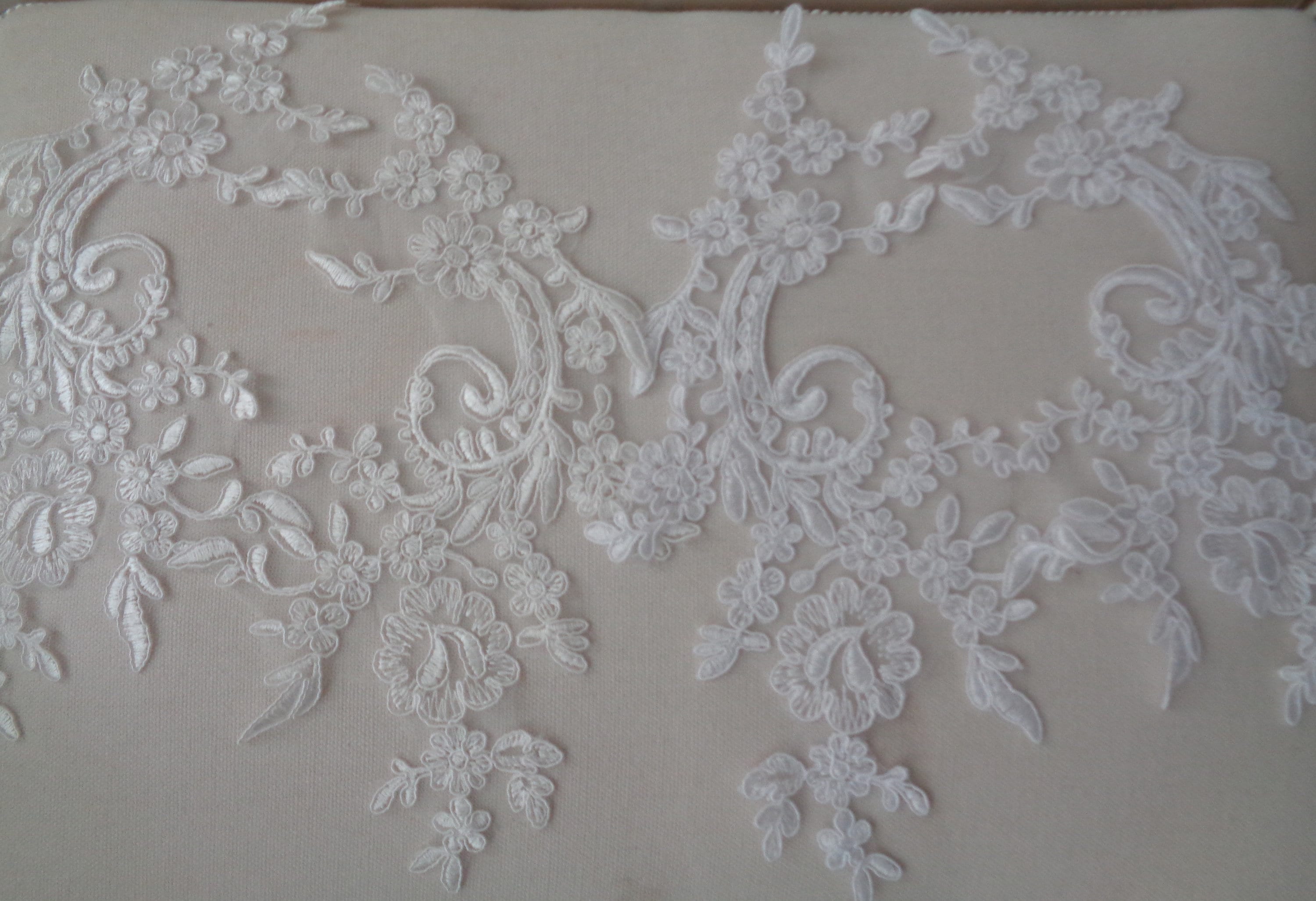 Sparkling Ivory floral lace applique ivory tulle lace motif applique UK Seller