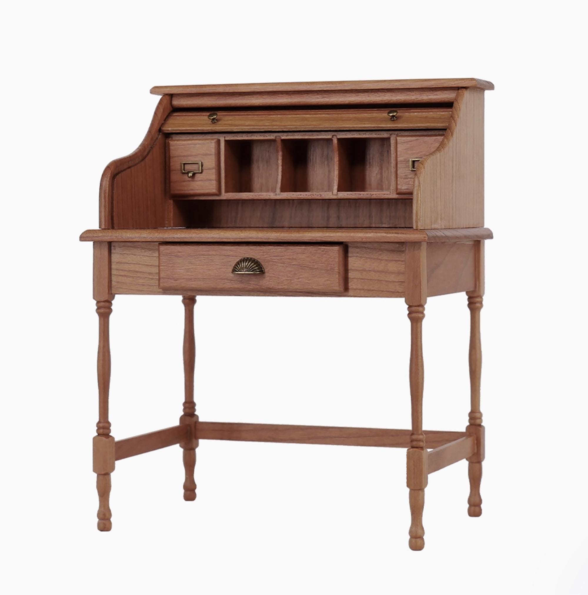 ドールハウス　ROLL TOP DESK Handmade 1:6 Scale Dollhouse Roll Top Desk, Miniature Wooden