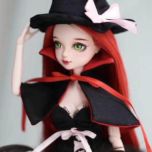 Craftuneed Halloween Witch Doll Costume Gothic Fantasy Outfit Set Black Feather Skirt Cape Hat Corset for 1/6, 1/4, 1/3 Scale Dolls