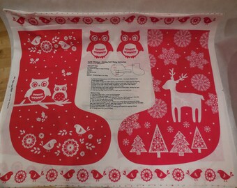 Christmas Stocking DIY Cotton Fabric: Red & White Boot Theme (110cm x 90cm)