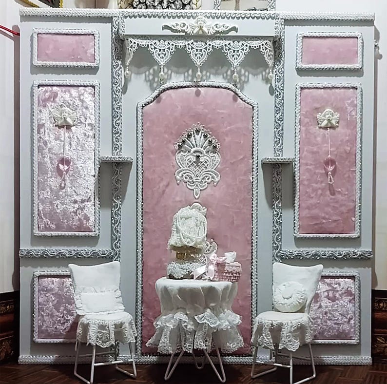 Handmade Miniature Background Board PVC Lace Wall Panel Dollhouse ...