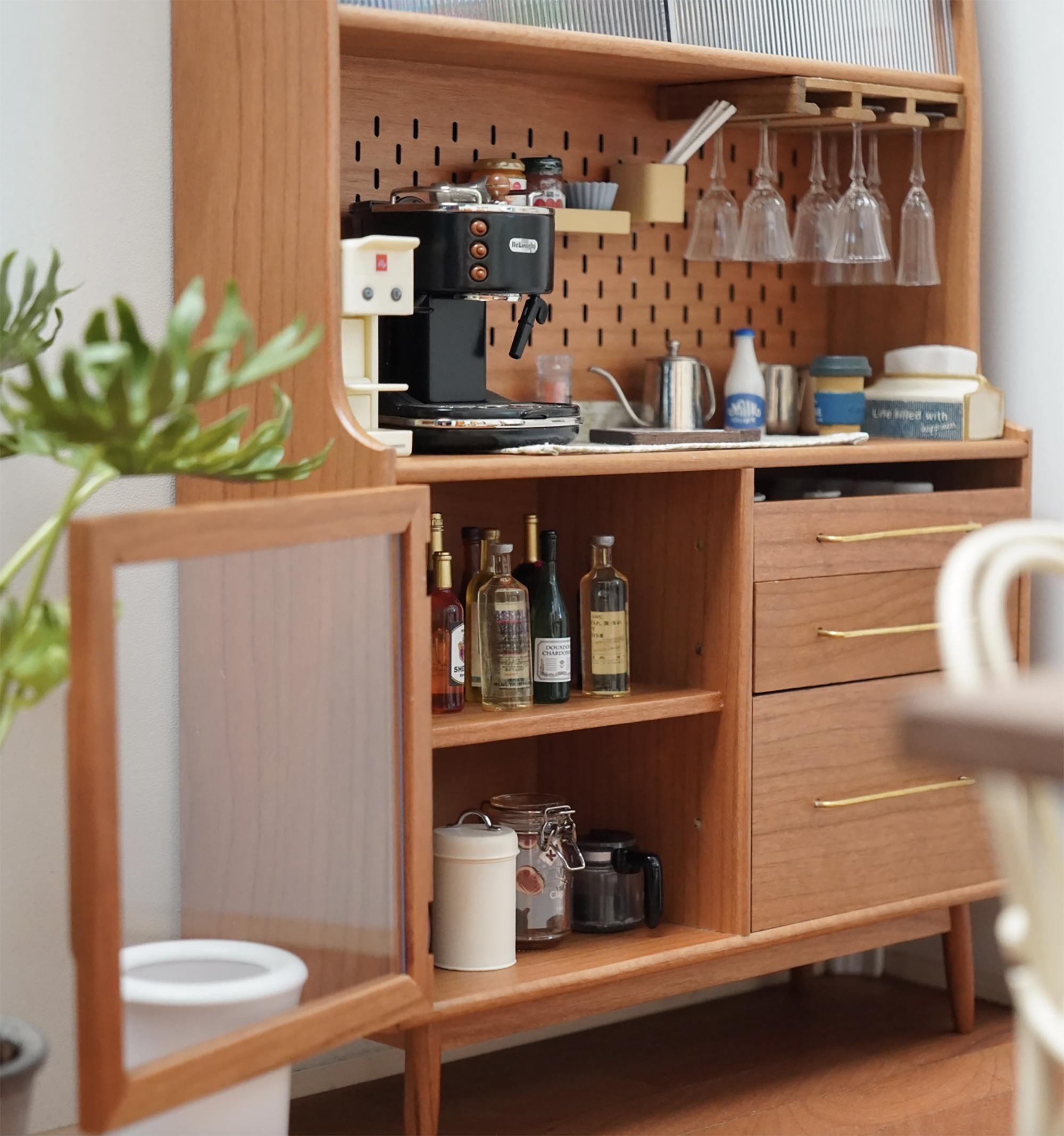 1:6スケール ドールハウス モダン 木製 サイドボード キャビネット 扉