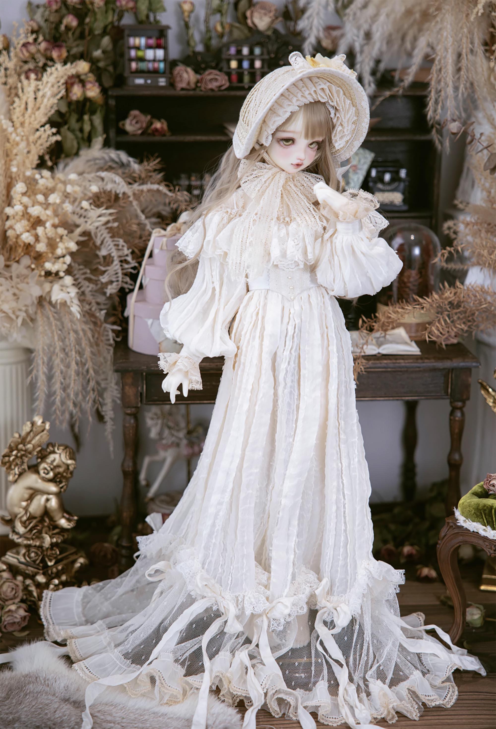 ハンドメイド エドワード朝風 レース ドールドレス & ボンネット