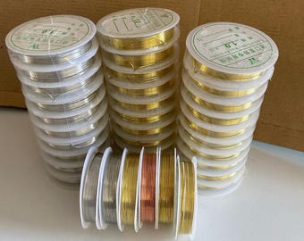 Plated Jewelry Beading Wire: Gold, Silver, Copper - Bundle 36 Spools (0.2-1.0mm)