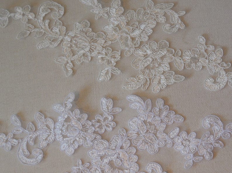 Craftuneed ivory or white bridal floral lace applique sew on embroidered flower tulle lace motif patch for dress sewing Per Piece image 3