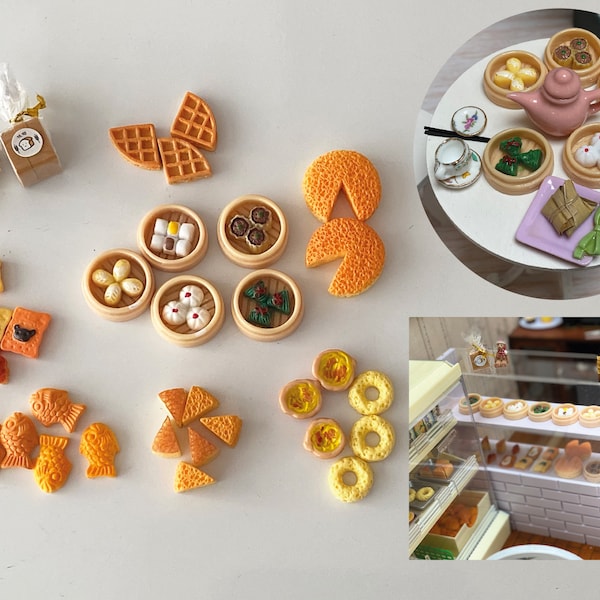 Craftuneed miniature dollhouse dim sum donuts tarts waffles toasts cheese cakes mini assorted doll food  props