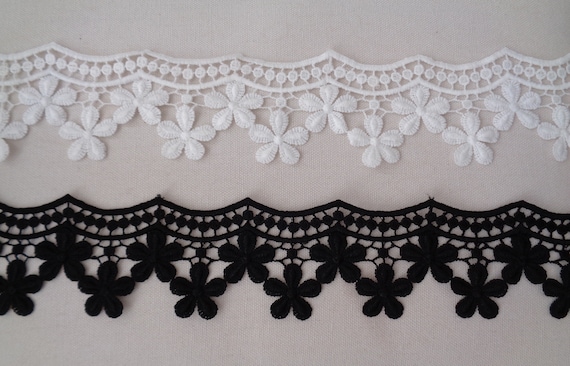 Black or ivory beaded lace trim bridal sequins floral lace trim by Yard 90cm