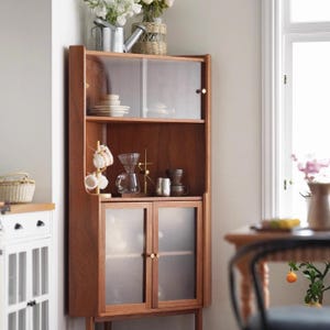 Craftuneed 1:6 Scale Miniature Wooden Corner Cabinet Handmade Dollhouse Storage Shelf Display Unit Furniture For Dolls