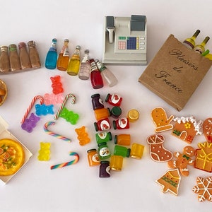 1:6 miniature dollhouse assorted food and drink pizza cashier machine grocery props