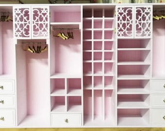Handmade 1:6 scale Dollhouse White Wardrobe Cabinet Miniature Closet Cabinet with Shelves & Drawers