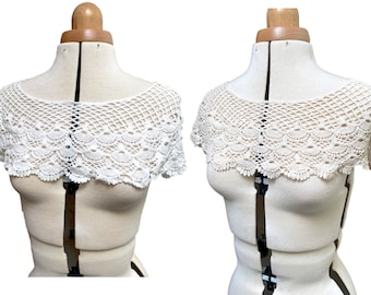 dark ivory or off white cotton crochet lace collar motif applique sewing lace collar patch front & back side Per piece