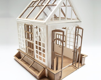 Miniature Greenhouse DIY Kit – 1/6, 1/12, 1/24 Scale Dollhouse Furniture Craft Kit Unfinished