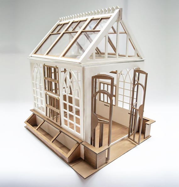 ミニチュア温室DIYキット - 1/6、1/12、1/24スケールドールハウス家具