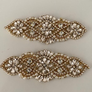 Craftuneed Bundle 2pcs Iron on Gold and Silver Rhinestones embellishment motif crystal faux diamond beads applique patch