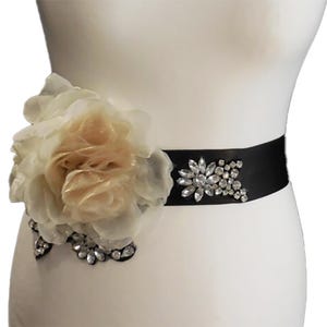Handmade Chiffon Flower Bridal Sash: Rhinestone Wedding Dress Belt Champagne color