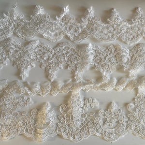 Craftuneed バンドル 4.18 メートル アイボリー ブライダル レース トリム 花柄 刺繍 チュール レース トリム 縫製用