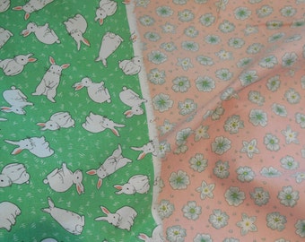 Green Rabbit or light baby pink flower thick cotton Linen fabric Idea for home DIY Per 0.5meter Combined P&P