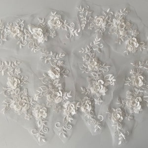 Ivory 3D Floral Lace Applique - 6pcs Embroidered Tulle Motif Patches