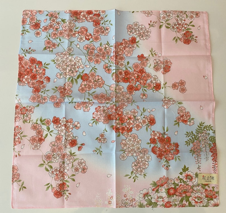 Craftuneed Premium 100% cotton Japanese flower print handkerchief Ladies Hankies multi size available Perfect gift 04 - 41X41cm cm