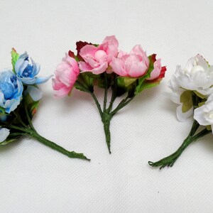 6 mini fabric flowers wire stems art craft daisy flowers 3colour choices Combined P&P image 3