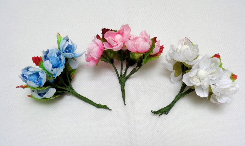 6 mini fabric flowers wire stems art craft daisy flowers 3colour choices Combined P&P image 3